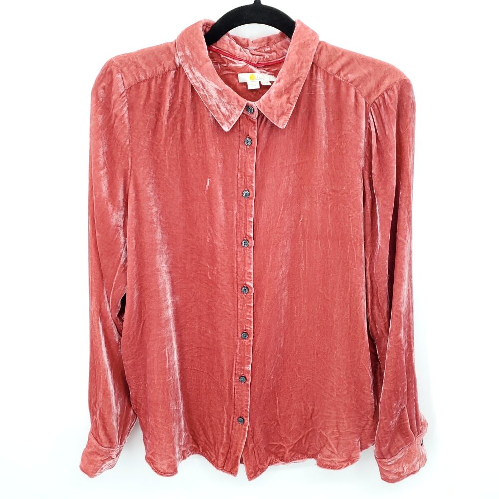 Boden Boden River Eloise Velvet Silk Button Down Top 10 US Salmon/Coral/Pink